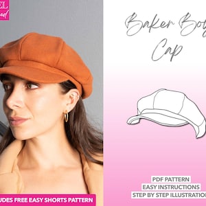 Выкройка кепки Baker Boy Выкройка модной шляпы унисекс Выкройка в формате PDF Аксессуар для кепки Newsboy Выкройка в формате PDF Кепка Paperboy Выкройка кепки Mario Bros