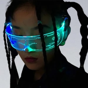 CYBERPUNK GLASSES LED Cyberpunk Led Goggles Futuristic Glasses Sci Fi Glasses Techwear Light Up Glasses Rave Festival Cosplay Costume Party